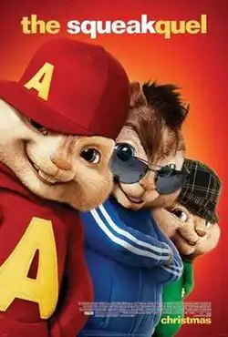 The three titular chipmunks are posing, with the top of the poster reading "the squeakquel" while the billing block and "christmas" release window sit at the bottom