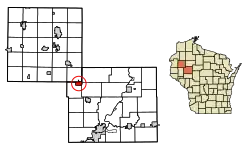 Location of New Auburn in Chippewa County and Barron County, Wisconsin