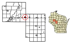Location of Stanley in Chippewa County and Clark County, Wisconsin.