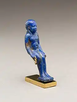 Child god (Harpokrates?) amulet; 664–30 BC; height: 4.3&nbsp;cm, width: 1.2&nbsp;cm, depth: 1.6&nbsp;cm; Metropolitan Museum of Art
