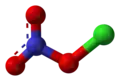 Ball and stick model of chlorine nitrate