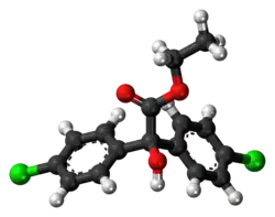 Ball-and-stick model of the chlorobenzilate molecule