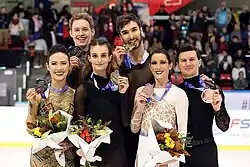 The ice dance event medalists at the 2019 Internationaux de France