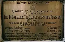 The 1st Battalion The Gloucestershire Regiment (28th Foot) was stationed at the Cantonment from 1934 to 1936