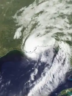 Satellite image of a Category 1 hurricane over Louisiana