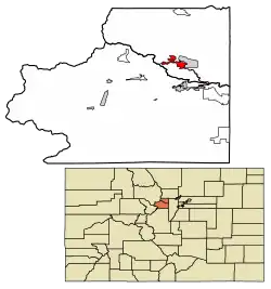 Location of Central City in Gilpin and Clear Creek counties, Colorado