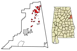Location of Edwardsville in Cleburne County, Alabama.