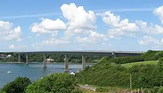 modern bridge spanning a broad river