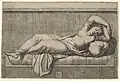Cleopatra, Marcantonio Raimondi. Rome, ca 1515-27. Based on the Sleeping Ariadne.