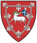 The Agnus Dei on Perth, Scotland's coat of arms holds the Scottish flag.