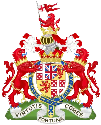 Coat of arms of the Duke of Wellington featuring supporters gorged (collared) of Eastern crowns