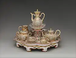 Tea and coffee service known as the "Déjeuner chinois réticulé". Masterpiece of the Sèvres factory, one of the last ten known examples, circa 1840.