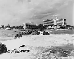 A period view of the Caribe Hilton Hotel, completed in 1949, as seen from Condado