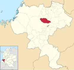 Location of the municipality and town of Cajibío, Cauca in the Cauca Department of Colombia.