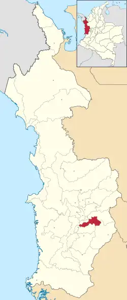 Location of the municipality and town of Río Iró in the Chocó Department of Colombia.