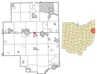 Location of Washingtonville in Columbiana and Mahoning counties, Ohio.