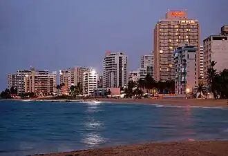 Condado Beach at night.