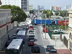 Congestion in Downtown Miami due to container trucks leaving the port. The Port Miami Tunnel helped to relieve this