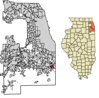 Location of Sauk Village in Cook County, Illinois.
