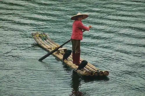 Chinese cormorant fisherman traditionally use bamboo boats