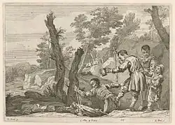 Engraving of The Blind Leading the Blind after a painting by Domenico Fetti