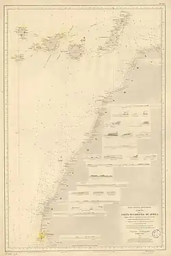Map detailing the coast of Río de Oro (part of Spanish Sahara colony) in 1896.