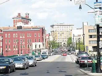 Looking east along the Court Street Bridge towards Downtown Binghamton, May 2007