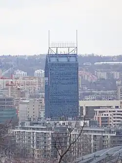 View of the skyscraper from the top of Krakus Mound