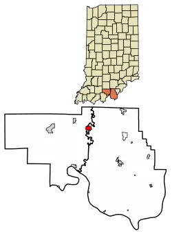 Location of Milltown in Crawford County and Harrison County, Indiana.