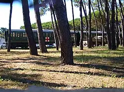 Hospital train cars parked on the grounds of the VIIIth Mobilization Center of Italian Red Cross, near Marina di Massa, Tuscany