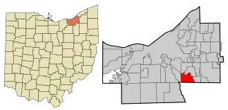 Location in Cuyahoga County and the state of Ohio