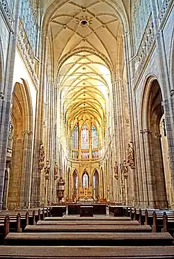 The nave of St. Vitus Cathedral in Prague by Petr Parléř.