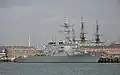 Mitscher at Portsmouth in October 2008 with the masts of HMS&nbsp;Victory in the background.
