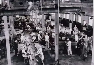 Line 3 - workers assemble 3.7 calibre anti-aircraft shells