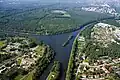 At this place was grounbreaking for the Oder-Danube Canal on 8 December 1939 near Nowa Wieś close to Kędzierzyn. From left to right is Gliwice canal with a wide mouth of a 6-km stretch of Oder-Danube Canal - a branch canal for the chemical factory in Kędzierzyn.