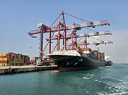 a ship standing in a port