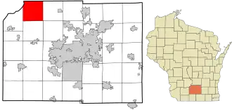 Location of the Town of Roxbury in Dane County and the state of Wisconsin.