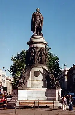 View of statue and monument from ground level