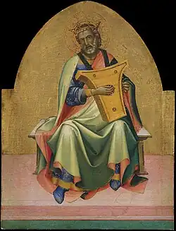 Circa 1408-1410, Italy. David playing a psaltery, painting by Lorenzo Monaco.