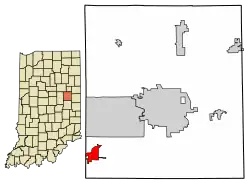 Location of Daleville in Delaware County, Indiana.