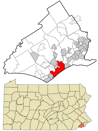 Location of Chester in Delaware County and in Pennsylvania