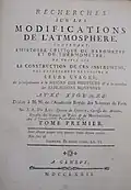 Title page of a 1772 copy of volume 1 of "Recherches sur les modifications de l'atmosphère"