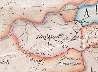 Detail of the main, continuous tract of territory of Ferozepore Estate from a map created by the British East India Company, ca.1829–1835