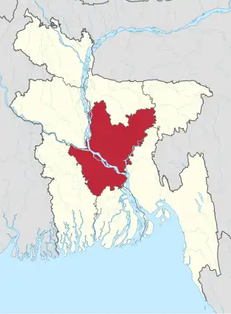 Location of Dhaka in Bangladesh