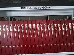 A row of bound volumes of the newspaper