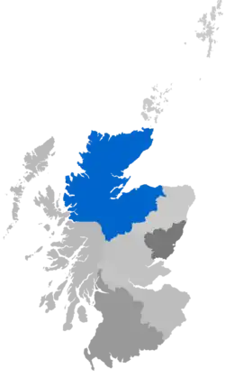 Map showing the Diocese of Moray, Ross & Caithness as a coloured area covering northern Scotland