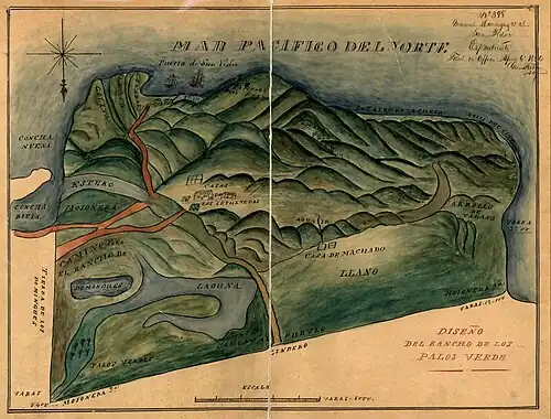 1843 diseño showing bodies of water in the area