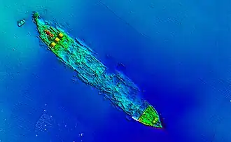 A colored scan showing the wreck of Dixie Arrow