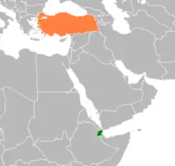 Map indicating locations of Turkey and Djibouti