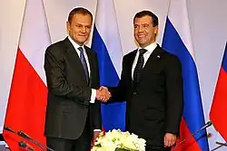 Tusk with Russian President Dmitry Medvedev in 2010